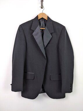 TUX WEAR Mens Classic Tuxedo Blazer Jacket Satin Peak Lapel Fully Lined Black 34